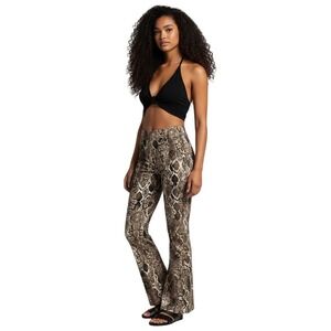 ACTING‎ PRO Womens XL Brown Python Print Flare Pants Boho Festival Bell Bottoms